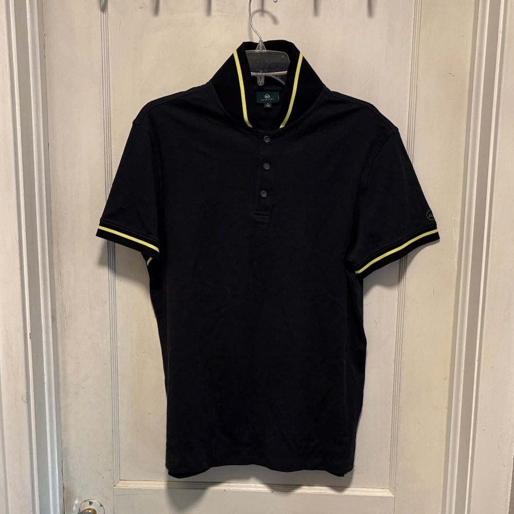 AG Green Label Men's Black Polo Shirt with Yellow Accents Golfing Shirt Medium